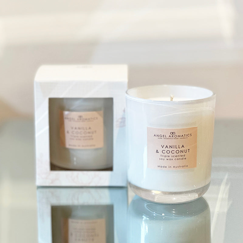 Scented Candles 180g - Vanilla and Coconut-Scented candles-Angel Aromatics